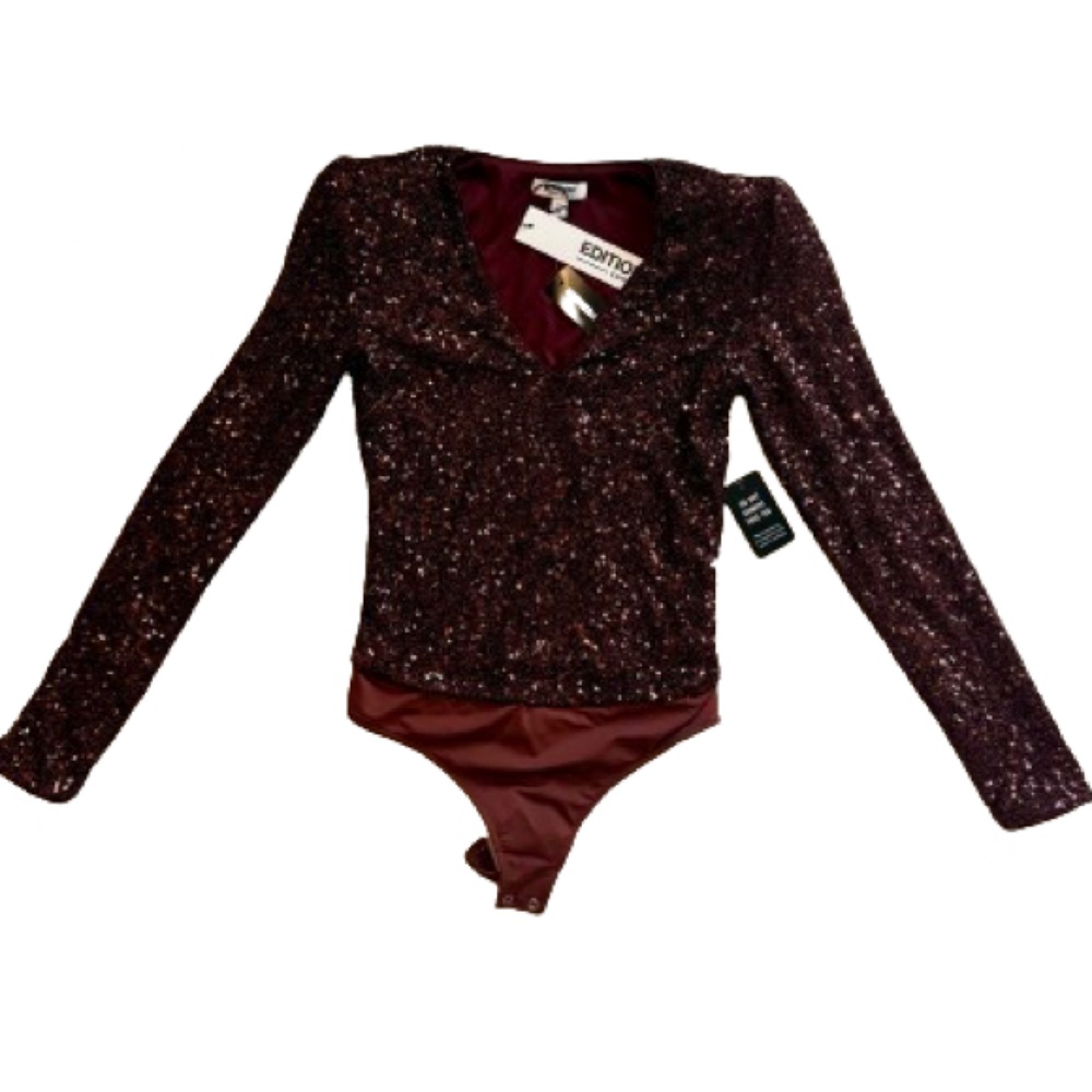 Express Sequin V Neck Bodysuit NWT - Picture 3 of 12